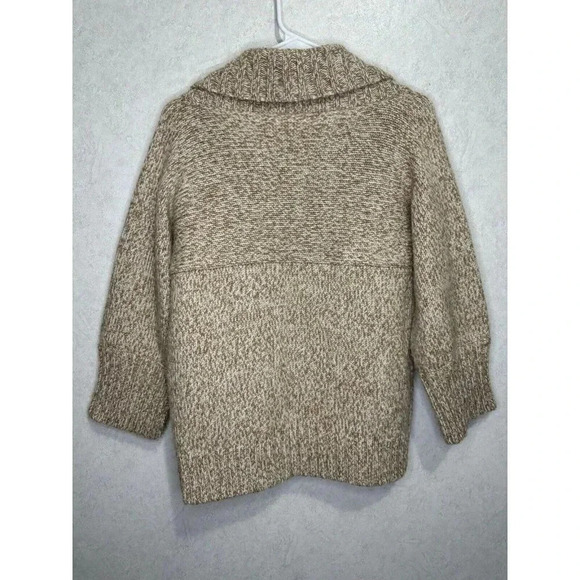 ANN TAYLOR LOFT Sweater Cardigan Tan Chunky Knit Merino Wool Wide Sleeve MEDIUM - Picture 2 of 7